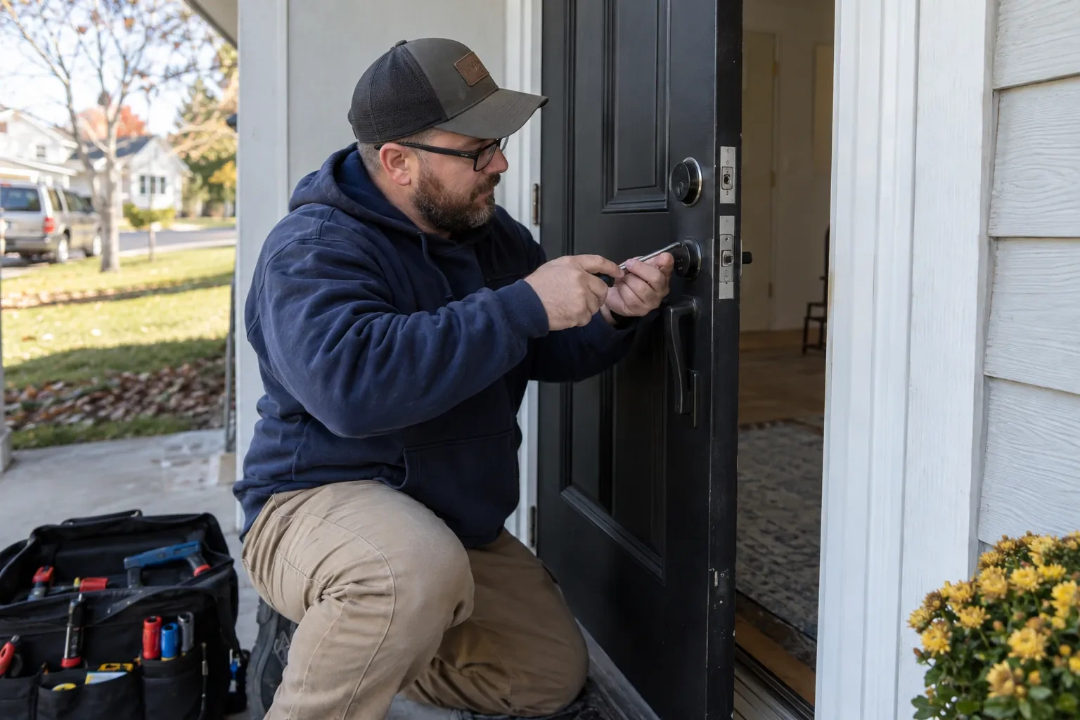 Illustrative locksmith scene; not an actual job